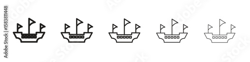 Caravel icon with editable stroke eps 10 vector illustration. Outline drawing.