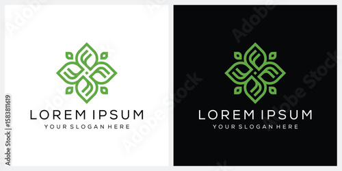 Initial letter F ornament flower leaf green logo design graphic vector