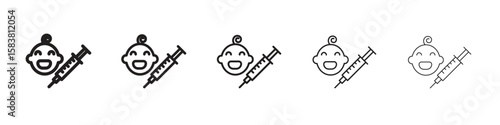 Baby Vaccination icon with editable stroke eps 10 vector illustration. Outline drawing.