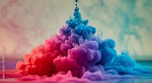 Colorful Ink Cloud Dispersion in Water with Vibrant Pink Purple Blue Hues