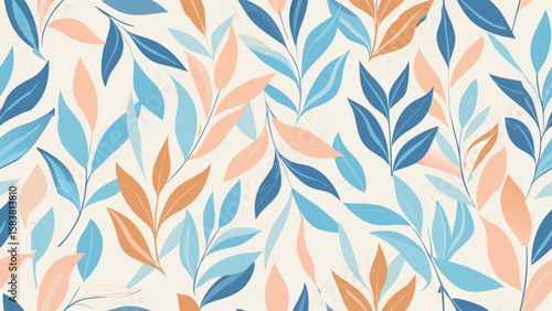 Art of a delicate floral pattern with blue and peach leaves