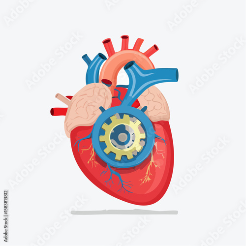 Mechanical heart human organ with clockwork mechanism inside, anatomy concept