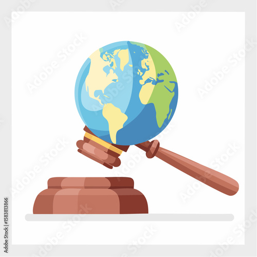 Globe gavel symbolizes international law and order in court system