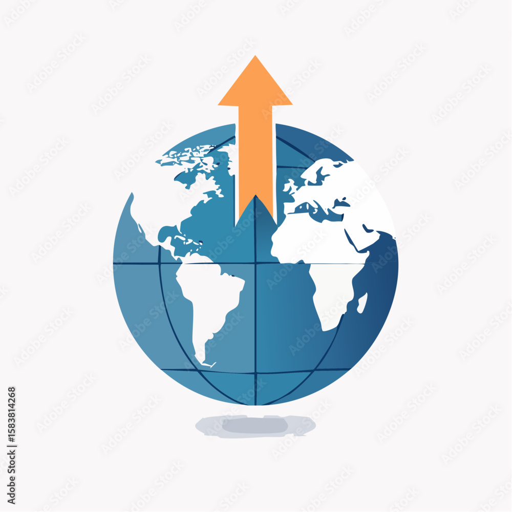 Naklejka premium Arrow goes around the Globe to reach the top final Destination