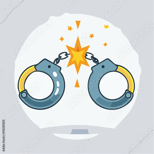 Handcuffs chain breaking with glowing light symbolizing freedom unlocked