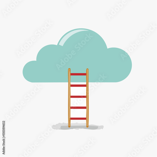 Cloud with ladder shows ambition and reach, concept of ascending goals