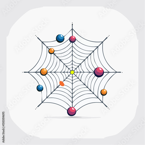 Spiderweb composed of chemical formula with colorful spheres