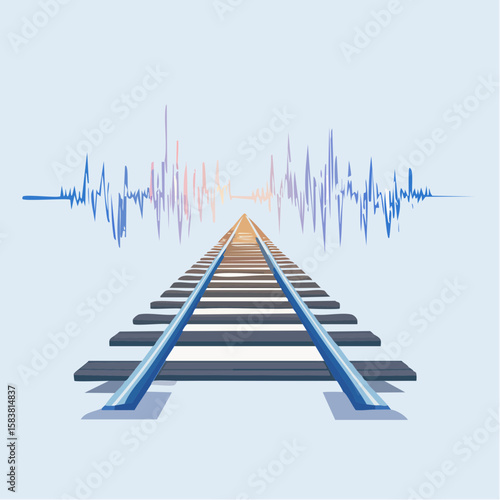 Train tracks seamlessly transition into an ekg line, pulse of travel