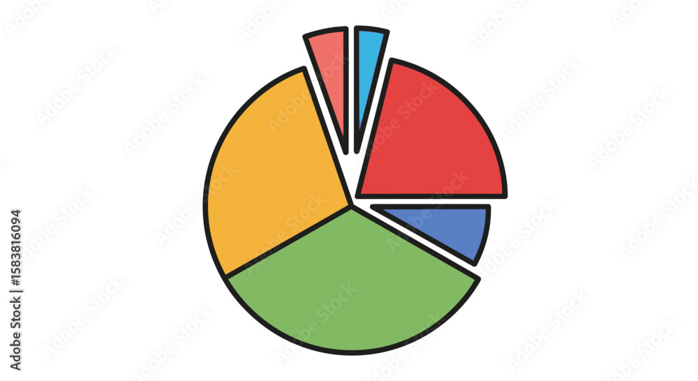 Fototapeta premium Colorful pie chart illustrating data distribution across six segments.