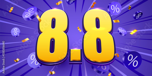 8.8 discount flash sale background. Vector illustration for shopping day, online shopping, special Offer coupon, voucher, banner template, websites, social media advertising. Vector illustration