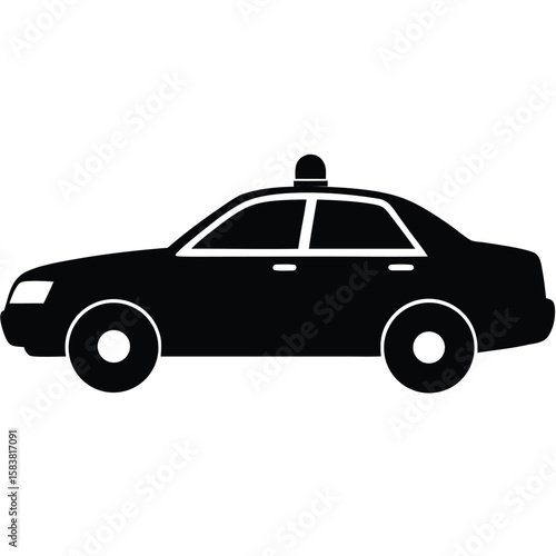 Side View Black Silhouette of a Police Car with Emergency Light