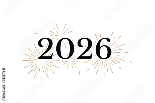 2026 gold fireworks number isolated, new year logo