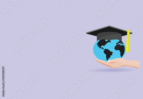  Hand holds a globe symbolizing education and global achievement, Ideal for educational content, graduation announcements, or international studies, 