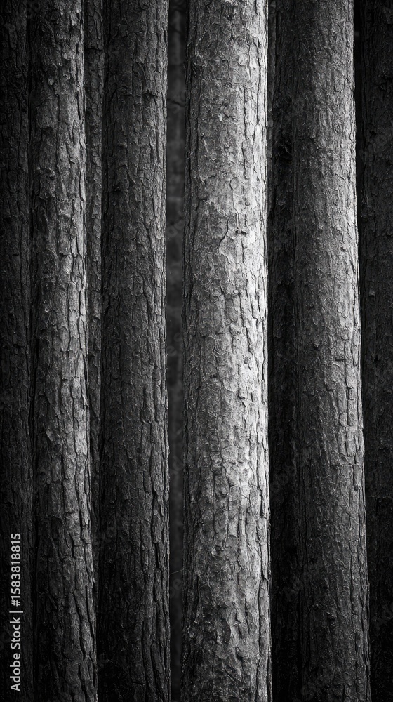 Fototapeta premium Close-up view of dark gray tree trunks