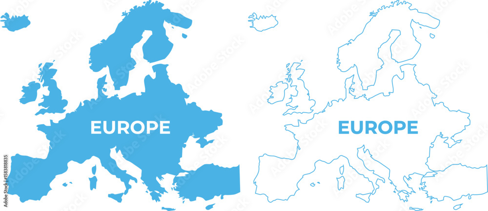Obraz premium Europe Continent Map Silhouette and Outline - Geographic Vector
