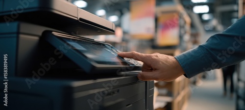 The modern printer being operated in a professional office environment.