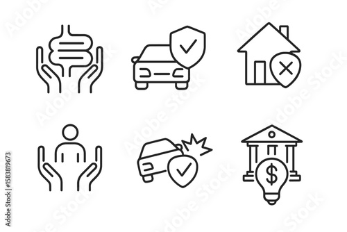 Probiotics and Prebiotics Line Icon Set – Intestines, Stomach, Capsule, Gut Health, Digestive Normalization, Gastrointestinal Tract, Beneficial Bacteria, No Diarrhea, Medical Outline Vector Icons