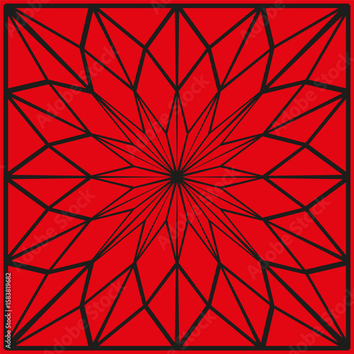 Red geometric pattern. Floral shape Vector. Abstract mandala illustration. Ornamental line artwork.