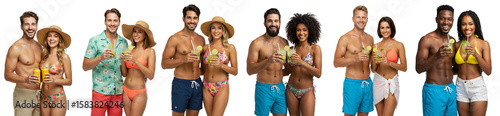 couple drinking alcohol, colorful drink, caipirinha, on vacation, beach day, pool day