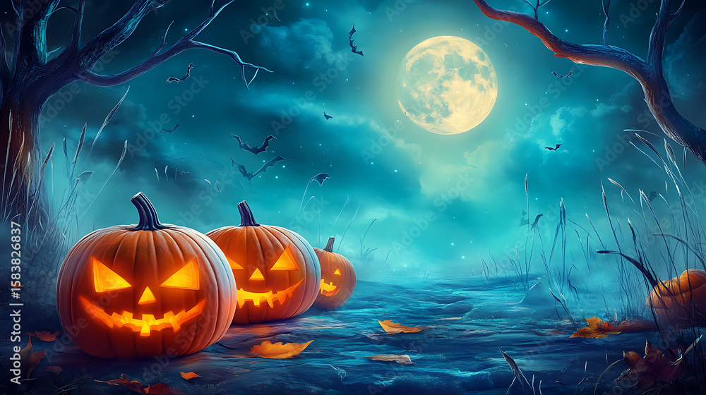 Fototapeta premium Halloween, celebrated on October 31st, is a spooky and fun holiday. People wear costumes, carve pumpkins, and go trick-or-treating. It’s a night full of candy, scary decorations, and haunted fun! 🎃👻