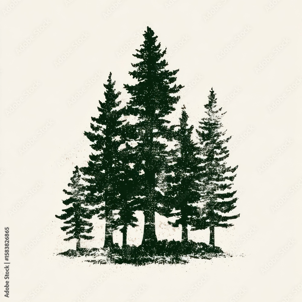 Obraz premium Silhouettes of four tall evergreen trees