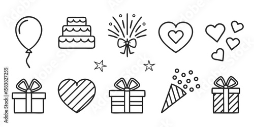 Celebration icons balloon cake fireworks hearts gifts