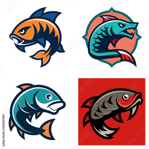 Four stylized fish illustrations with varying colors and designs on a white background set up nicely