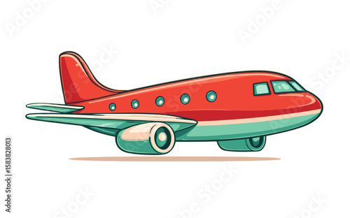 Vintage red airplane illustration in retro style on white background  