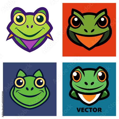 Wallpaper Mural Collection of four cartoon frog faces with different expressions and background colors in a square layout Torontodigital.ca
