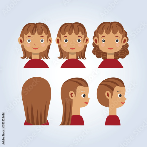 An illustration of girl with different hair style with side pose