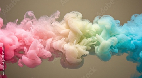 Colorful Ink Clouds in Water Abstract Art with Soft Pastel Pink Yellow and Blue Tones