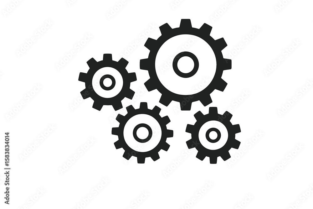 Interlocking Gears Mechanism Vector Illustration. Mechanical Cogwheels, Engineering Parts, Industrial Machine Concept, Teamwork, Collaboration, Transparent PNG, Black Silhouette, Isolated Interlocking Gears Mechanism Vector Illustration. Mechanical Cogwheels, Engineering Parts, Industrial Machine Concept, Teamwork, Collaboration, Transparent PNG, Black Silhouette, Isolated