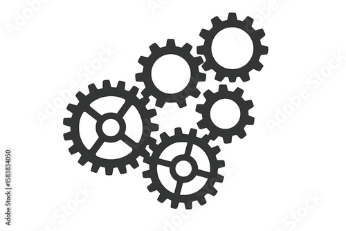 Interlocking Gear Wheels Mechanism Vector Illustration. Black Silhouette Cogs. Engineering Concept. Mechanical Parts. Industrial Machinery. Teamwork Collaboration. Transparent PNG. Technical Design.