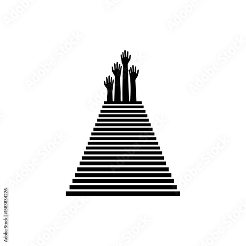 Minimalist vector icon of hands reaching upward from a stair-like structure, symbolizing social mobility, striving for equality, or empowerment.

