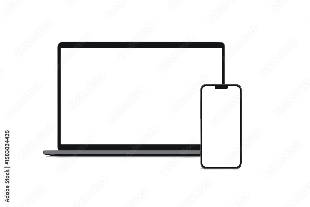 Modern Laptop and Smartphone Mockup with Blank Screens for UI, UX, App, Website Design, Digital Device Presentation, Isolated on White Background Modern Laptop and Smartphone Mockup with Blank Screens for UI, UX, App, Website Design, Digital Device Presentation, Isolated on White Background
