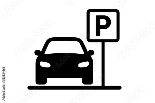 Car parking icon. Parking lot sign with P letter symbol. Vehicle park area pictogram. Automobile transport graphic element. Road sign for driver information and guidance.