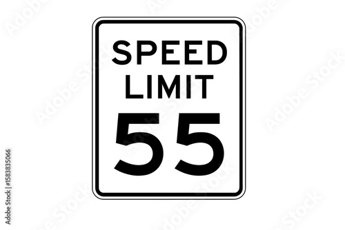 Speed limit 55 mph sign. US traffic road sign. Maximum speed ahead. American highway safety warning. Driving regulation symbol. Vector illustration isolated on white background.
