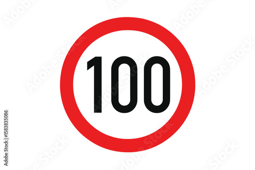 Driving Speed Limit 100 Sign, Printable Traffic Symbols, Vector Illustration, Transparent PNG, Road Safety Icon, Highway Speed Restriction, Digital Traffic Sign Design