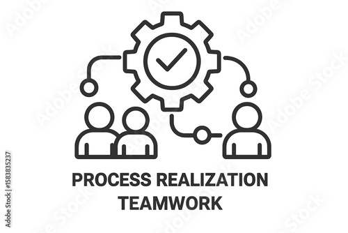 Process realization concept with teamwork and interconnections, collaborative network illustration, transparent vector design symbolizing cooperation, business strategy, and workflow synergy