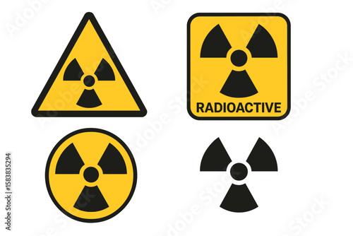 Radioactive Material Warning Icon Set, Radiation Danger Symbols, Caution Signs, Hazard Safety Markers, Transparent PNG and Vector Illustration Collection for Industrial Use