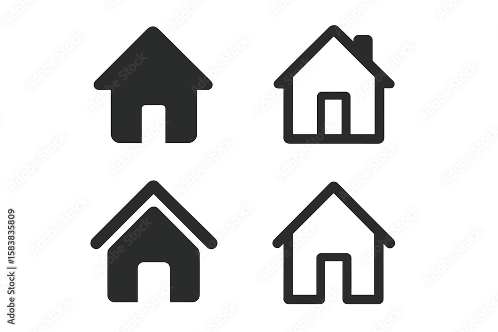 Modern Home Icon Set – Minimalist House Symbols for App, UI, and Website Design, Vector Illustration on Transparent Background, Editable Black and White Home Icons for Digital Interface Modern Home Icon Set – Minimalist House Symbols for App, UI, and Website Design, Vector Illustration on Transparent Background, Editable Black and White Home Icons for Digital Interface