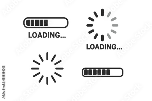 Set of loading bar icons in transparent PNG and vector illustration format, progress indicators, UI elements, digital loading animation symbols for web and app design