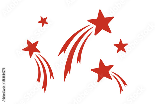 Red falling stars group vector illustration. Set of shooting star icons with tails. Comet or meteor shower graphic design element for celebration, magic, or success concept.