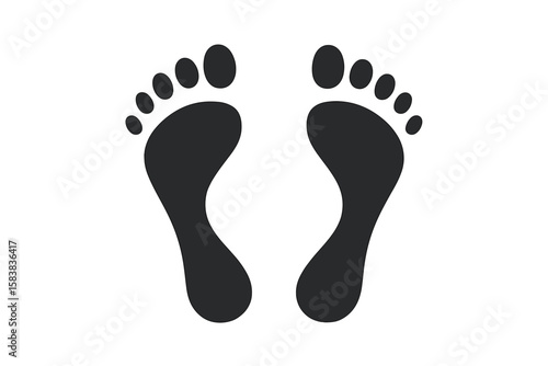 Black Bare Footprint Silhouette Icon, Human Feet Symbol, Simple Vector Footstep Mark, Isolated Transparent Clipart for Footprint Path, Walking, Barefoot, Pedestrian, Track, Trail, Step Concept