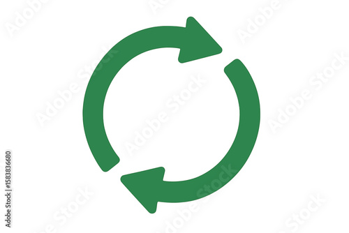 Two green rotating arrows icon. Recycle, reuse, reduce symbol. Circular economy & sustainability concept. Ecology & environment conservation. Refresh, reload, repeat, update button.