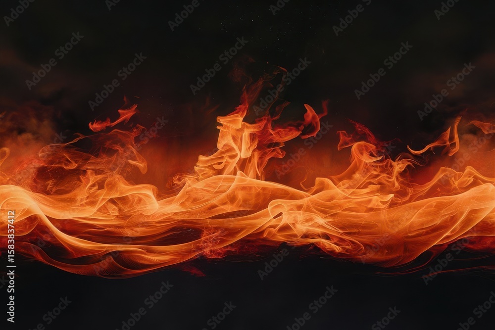 Fototapeta premium Abstract fiery waves of orange and red flames dancing against a dark background