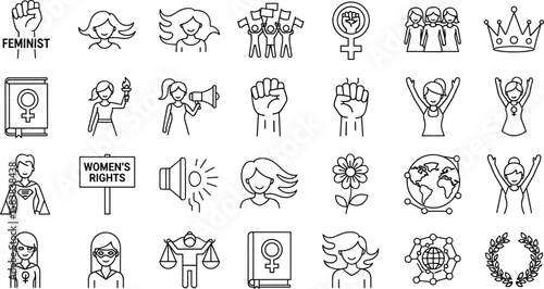 Empowerment and Equality Icon Set: Feminist, Women's Rights, and Gender Equity Symbols for Design Projects