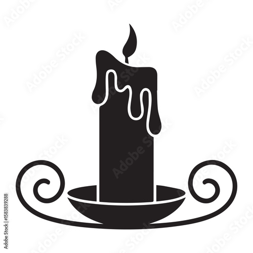 Elegant Black Candle Silhouette with Dripping Wax in Decorative Candlestick Holder