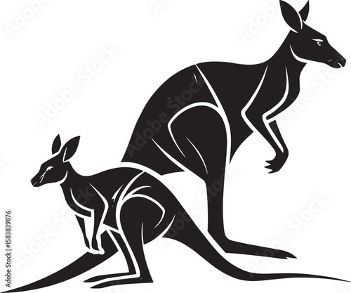 Stylized kangaroos black and white marsupial animal