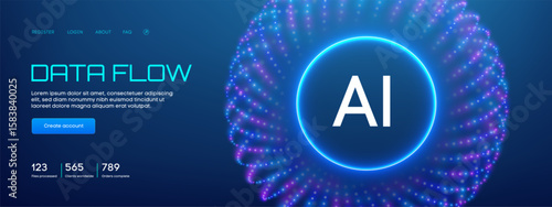 Abstract AI Data Background with Tech Pattern and Digital Line Network Flow. Futuristic 3D Vector Design for Business Concept or Big Data Analytics. Neural Geometric System with Cyber Speed Global.